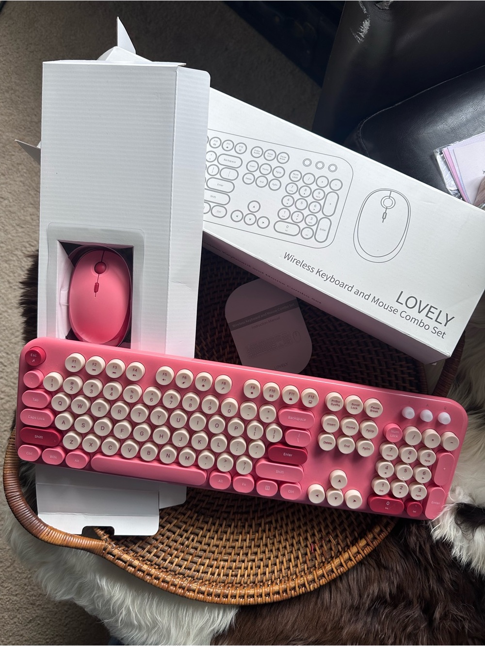 MOFII Pink Red Retro Typewriter Wireless Keyboard and Mouse Combo New in Box